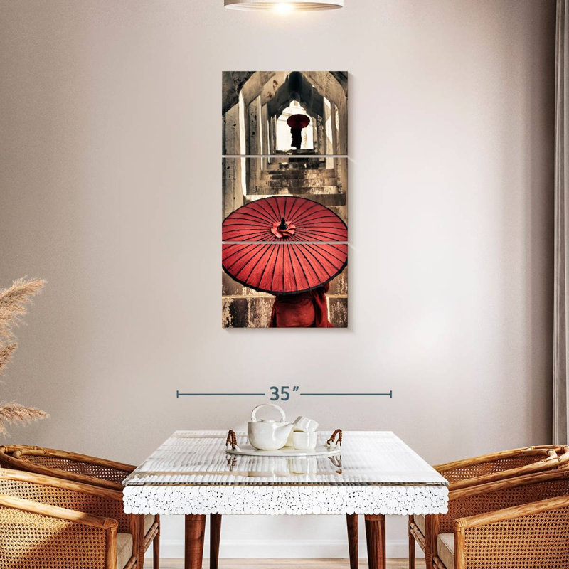 Moines birmans avec parasols en Burma, H 32 po x l 15 po