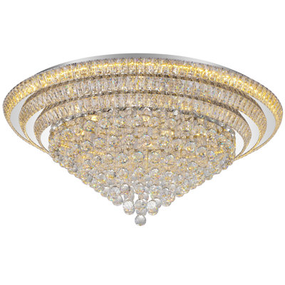 40IN Modern Dimmable Crystal Chandeliers Flush Mount Ceiling Light with Remote Control, Chrome