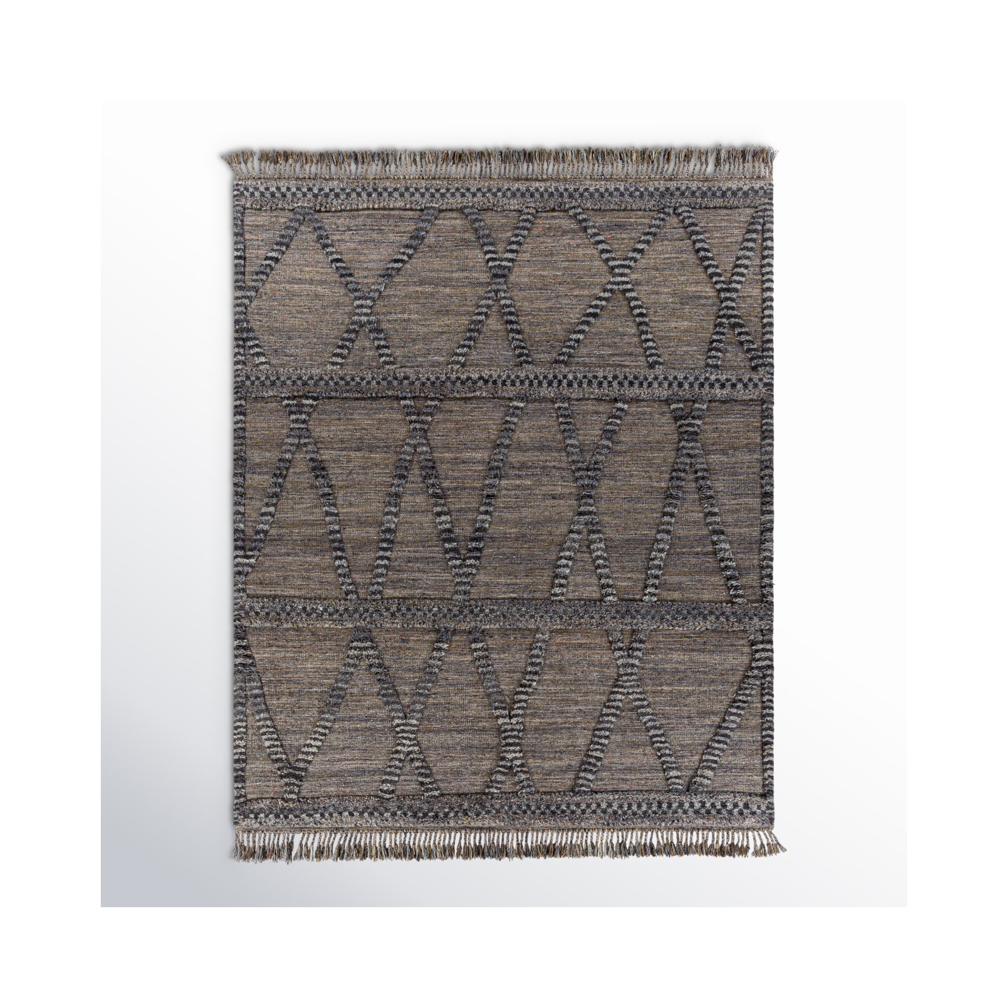 Leanna Hand-Knotted Wool Brown/Grey/Blue/Black Area Rug, Rectangle 2' x 3'