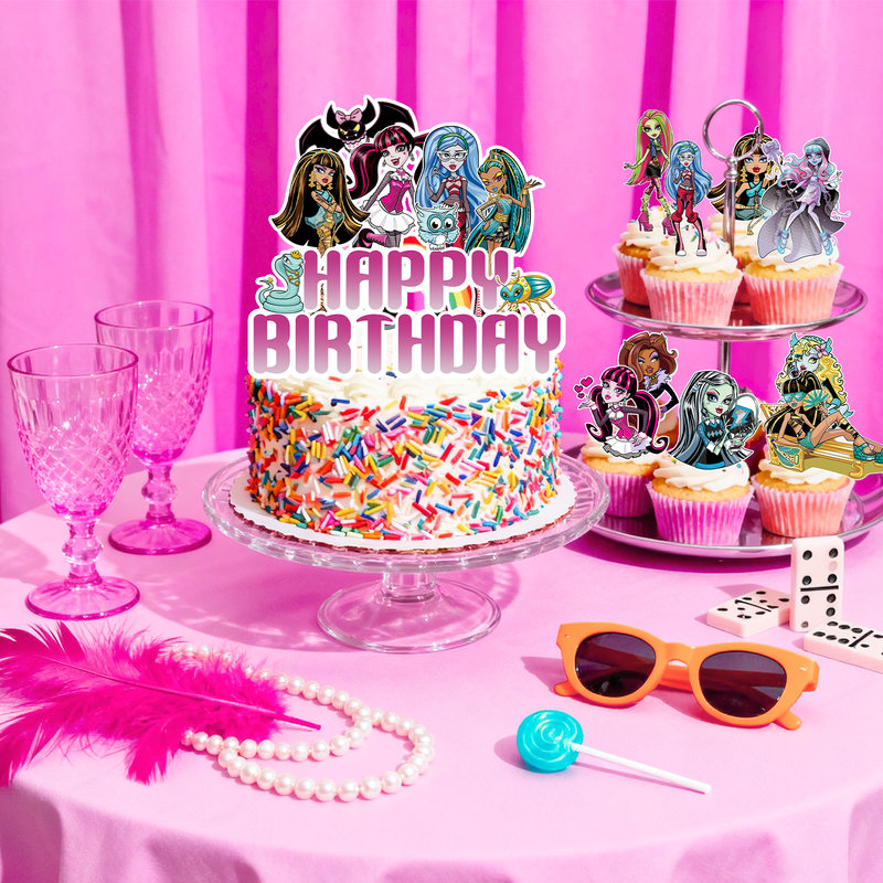 Ensemble de 47 décorations pour une fête d'anniversaire Monster High, idéal pour les enfants.