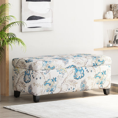 Blue Flower With Soft-close Hinges, Used As Footrest, Seat And Storage For Pillows In Bedroom , Great Office,