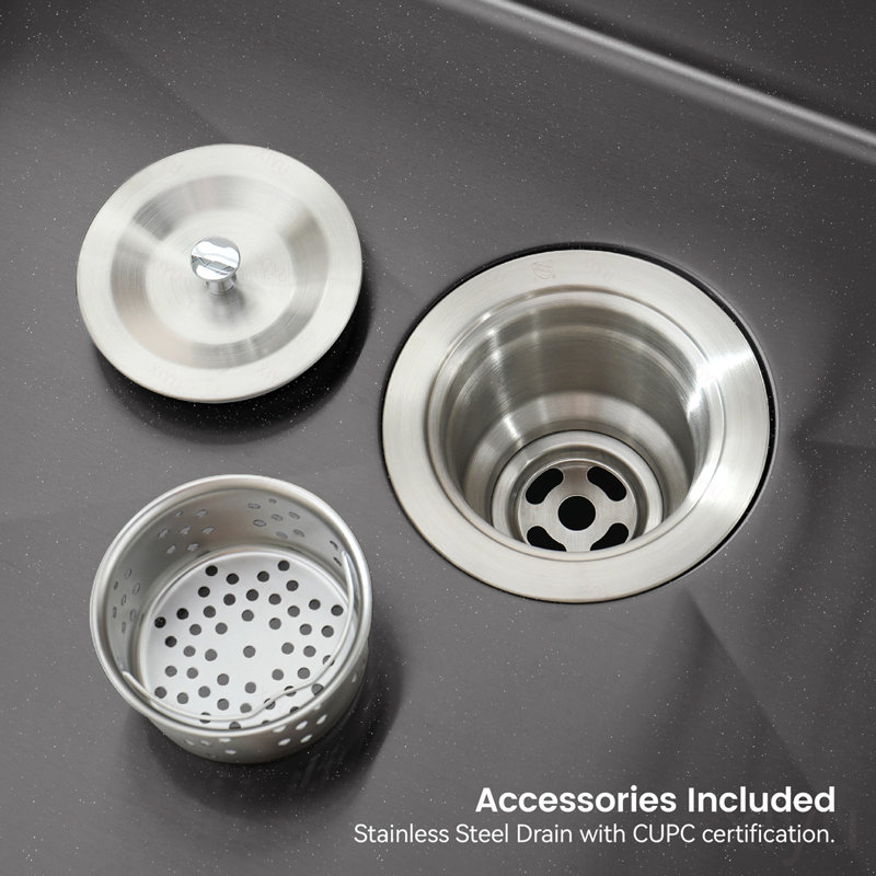 Stainless Steel Kitchen Sink, 33″x22″ Single Bowl, Overmount Handmade Sink in Black, with US Standard Drain and Hook, 33"