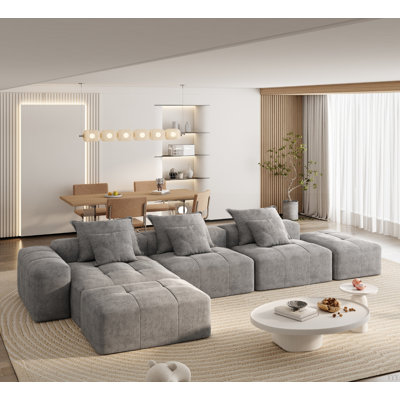Canapé modulaire moderne, canapé à coussins moelleux en tissu étincelant avec 6 coussins, canapé capitonné 6 pièces à assembler bricolage, aucun assemblage requis