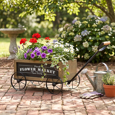 Jardinière en bois 16,5 x 9,5 x 8 po avec roues et poignée en fer noir