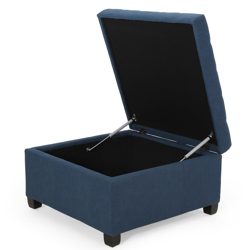 Anikait Tufted Storage Ottoman, Upholstered Ottoman, Navy Blue Polyester