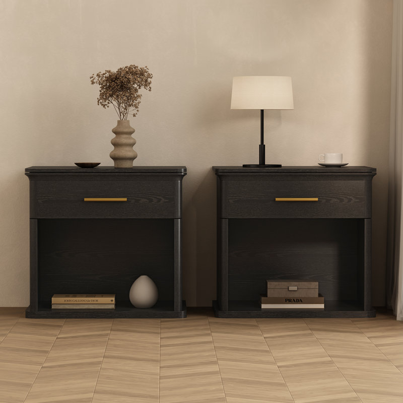 Clifford Traditional 1-Drawer Nightstand in Black, Black