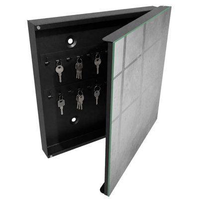 Key box for home, Opens to the right, 30x30x5, White, Gray texture with delicate patterns, 