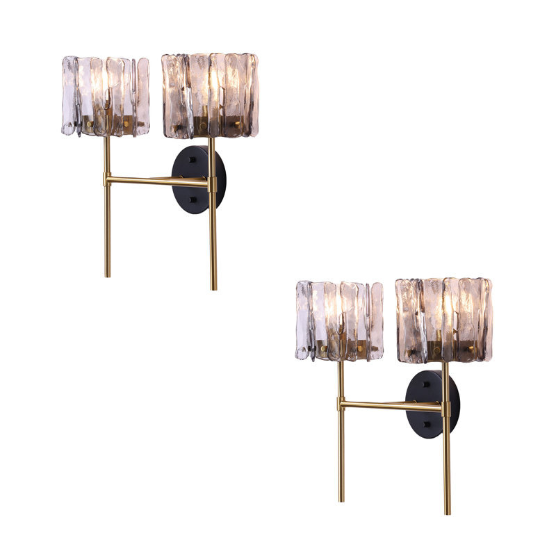 Éclairage pour meuble-lavabo moderne en verre 2 lumières avec accents en laiton (ensemble de 2), H 12 po x l 16,7 po x P 6 po