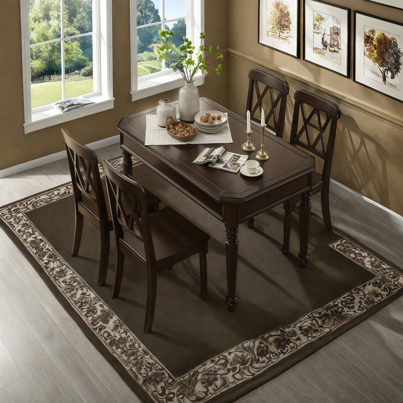 Dark Brown Rectangular Solid Wood Dining Table, 29.5"H x 59.1"L x 35.4"W