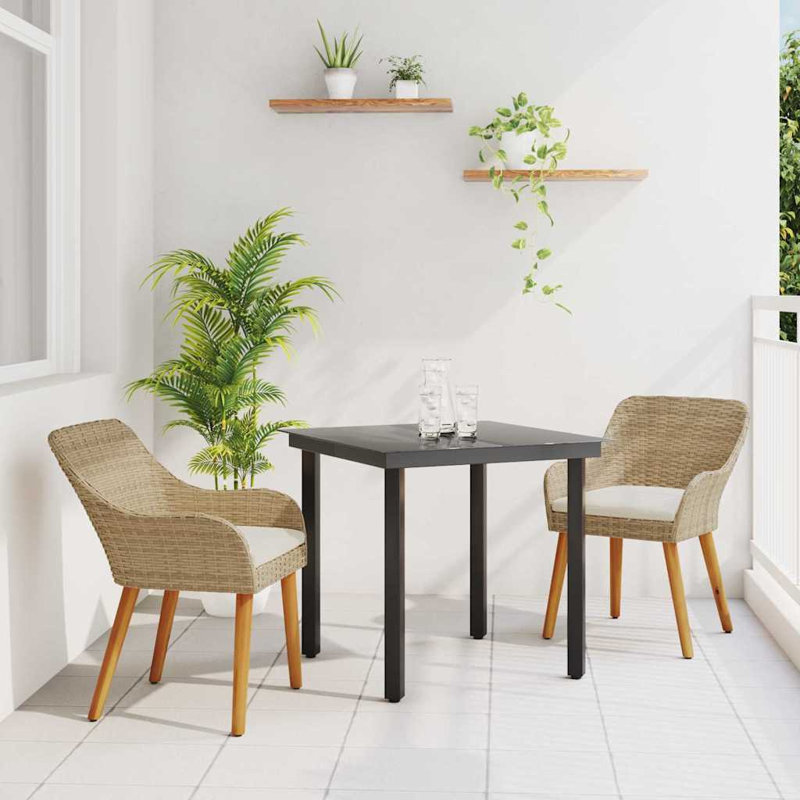 3 Piece Garden Dining Set Poly Rattan, White, Beige