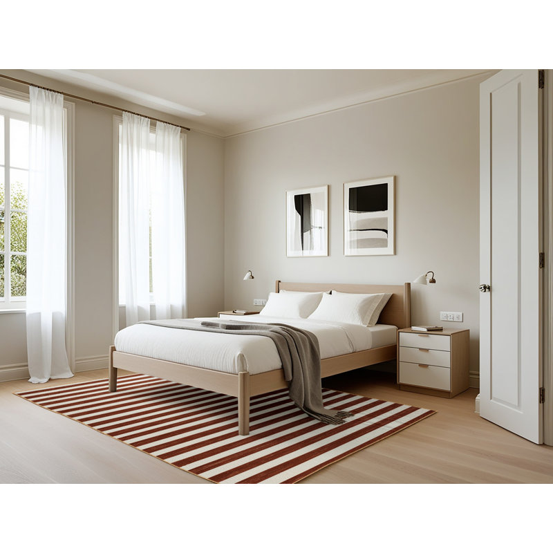 Tapis brun à rayures horizontales lavable à la machine, Rectangle 5 pi x 7 pi