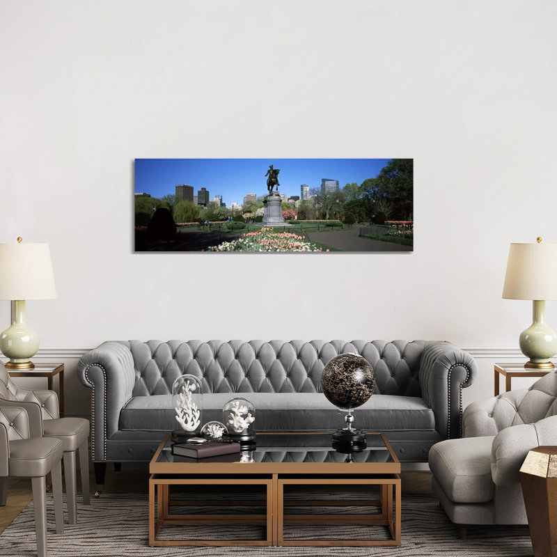 Statue in a Garden, Paul Revere Statue, Boston Public Garden, Boston, Suffolk County, Massachusetts, USA 1 Piece Wrapped Canvas Panoramic Wall Art