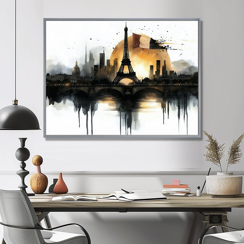 «Abstract Paris Eiffel Twilight Tower II - France», reproduction d'art sur toile encadrée, H 34 po x l 44 po, Cadre flottant