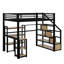 Lit mezzanine double en métal avec escalier, bureau intégré et tablettes