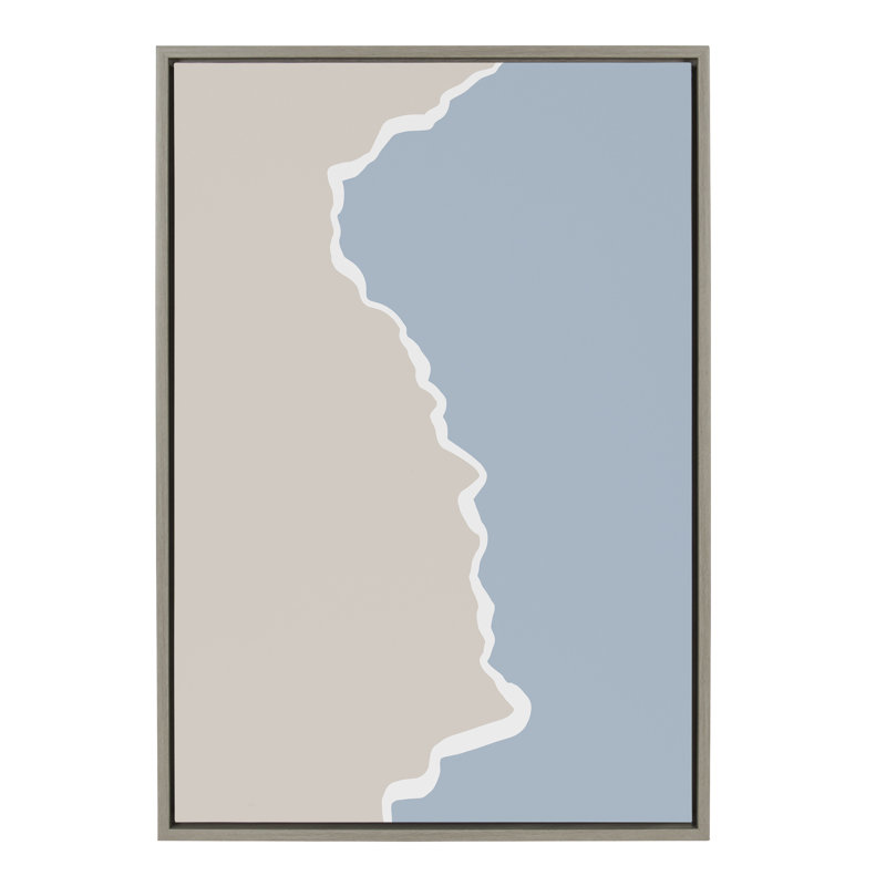 Reproduction d'art sur toile encadrée «Mute Abstract Landscape Beige and Blue» par The Creative Bunch Studio
