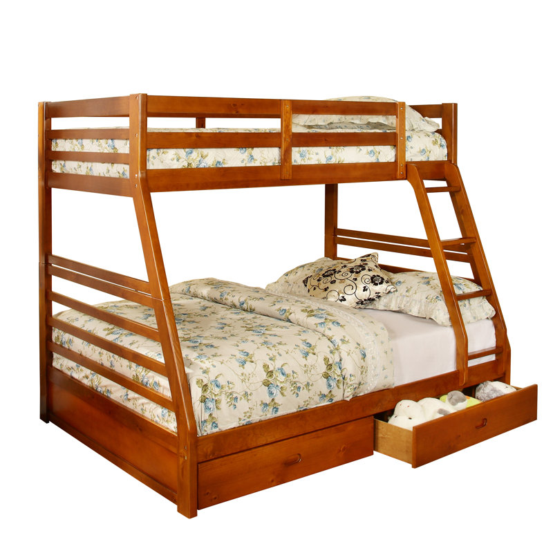 Twin Over Full Solid Wood Bunk Bed with Storage, Honey, Honey