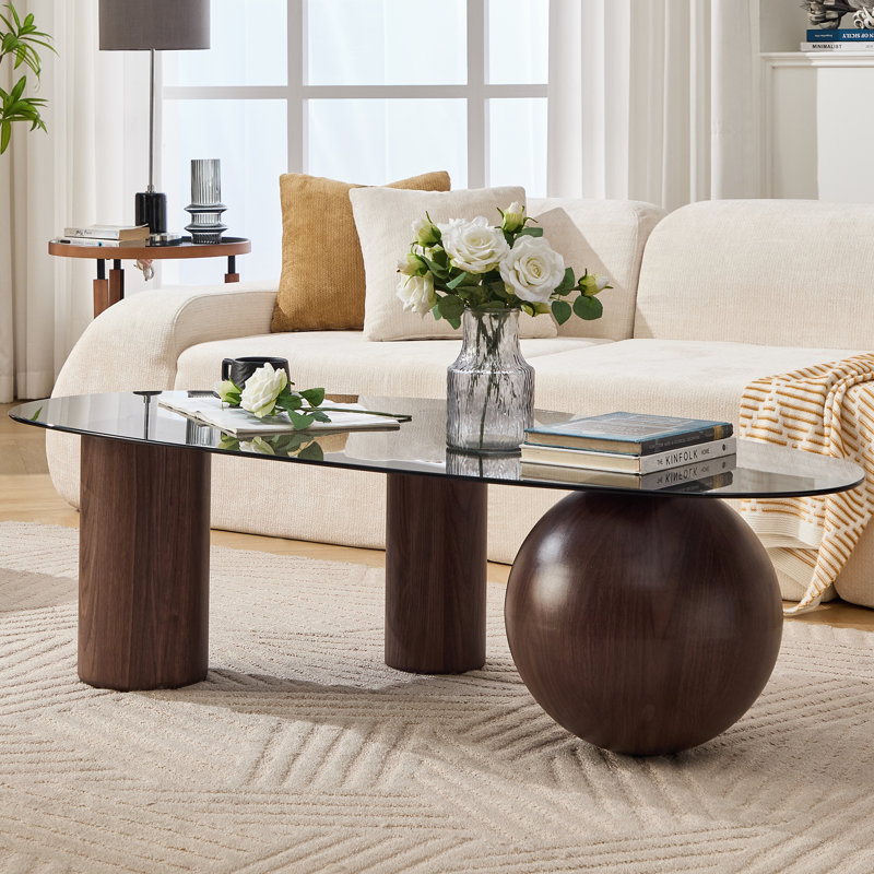 Modern Triangular Coffee Table With Three Legs, Metal Ball Feet And Bun Base Coffee Table For Living Room/Guest Room