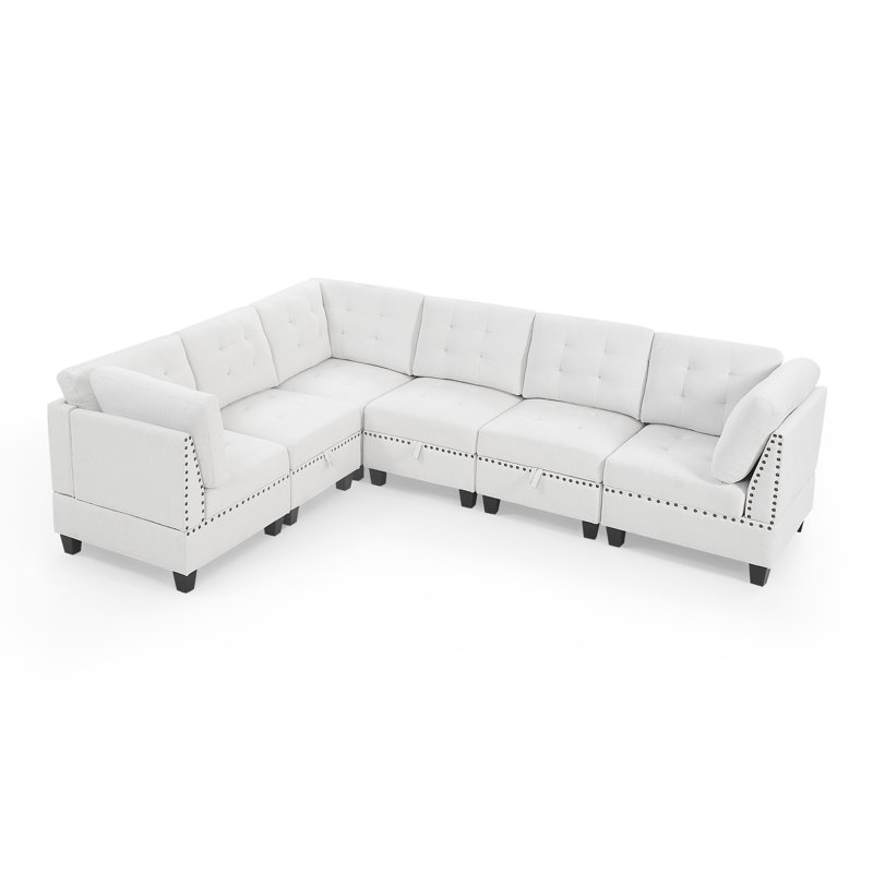 Canapé modulaire réversible en coin Behm, Chenille ivoire