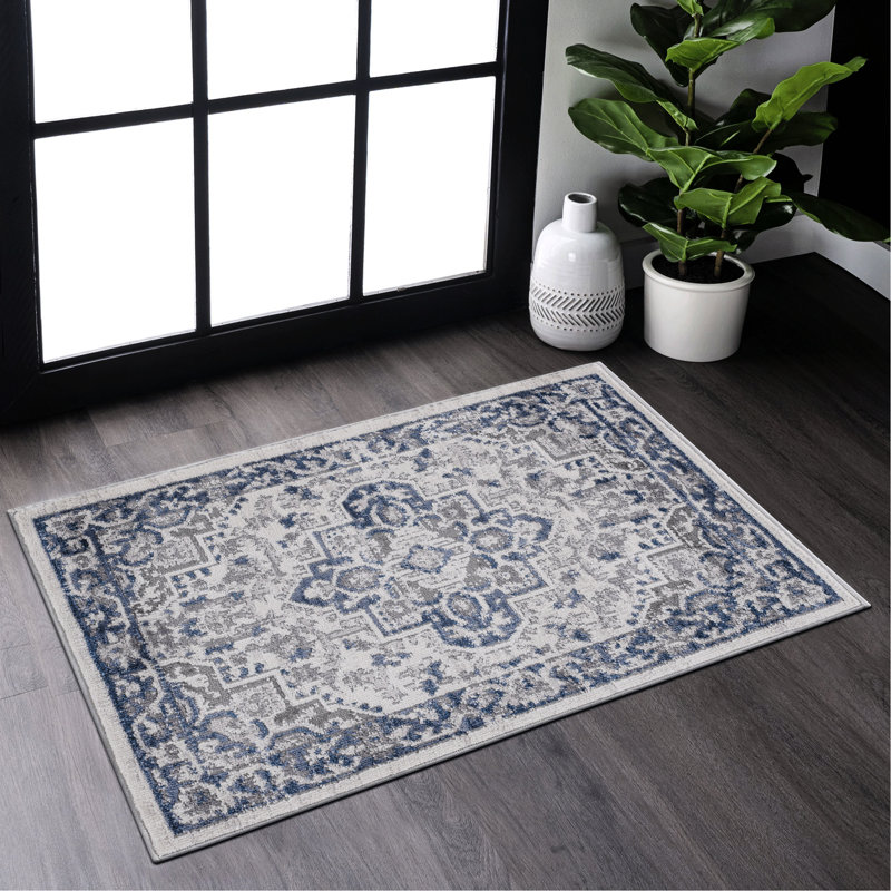 Blue/Grey Area Rug 2X3, Stylish And Pet- For Eat-In Kitchen, Living Room, Dining Room Stain- 2X3 In Home Office, Bedroom,