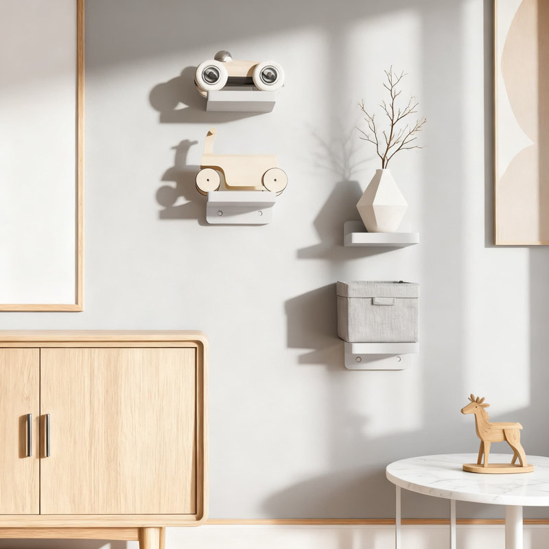 Floating Wall Shelves Set Of 4, Small Wooden Display Shelves For Home Decor And Storage, Minimalist Square Design For Bedroom, Bathroom, Kitchen, And Office