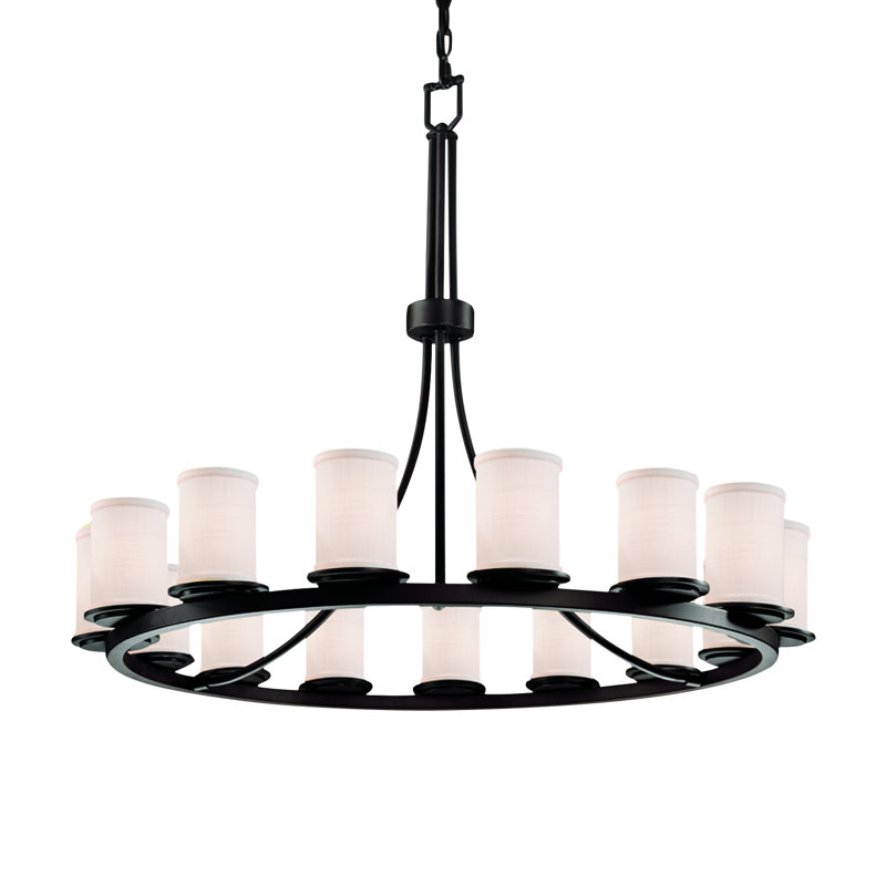 Lustre de roue de wagon de style bougie à 15 lumières Gisele, Blanc, Bronze foncé