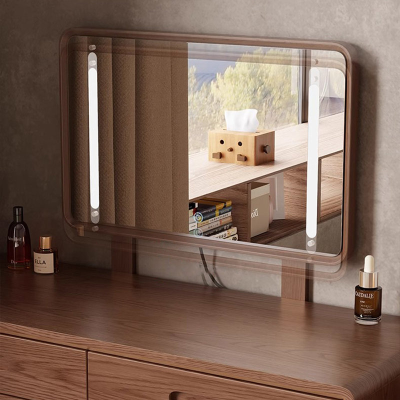 Modern Solid Wood Makeup Vanity Desk with Light mirror,8 drawers