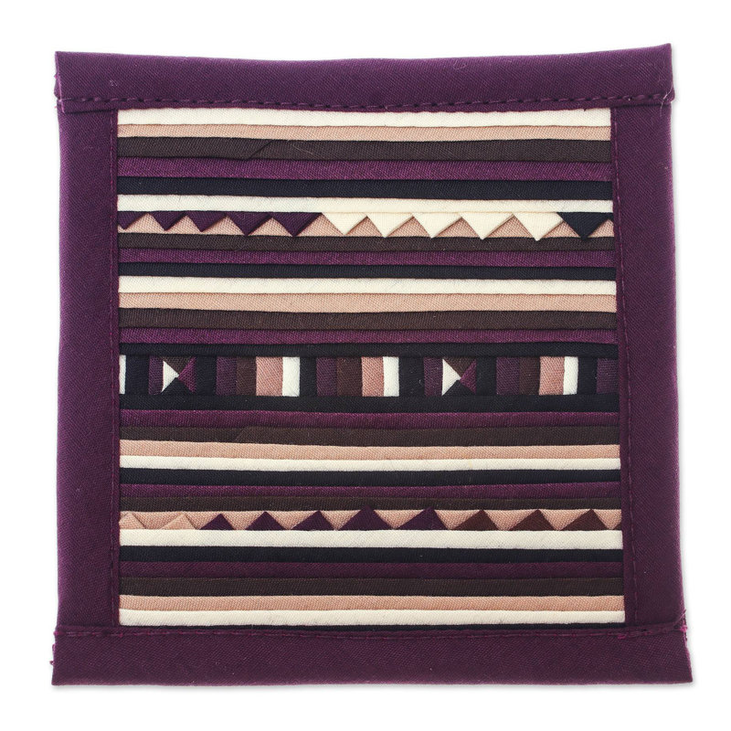 Lahu Cotton Square 6 Piece Coaster Set, Purple/White