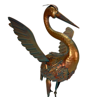 Statue de jardin extérieur héron en métal cuivré, sculpture d'oiseau autoportante, 33,5 pouces de haut