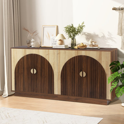 Buffet 65 "avec buffet cannelé, armoires de rangement avec tablettes réglables, meuble télé avec portes à double arche, crédence à console cannelée pour le salon
