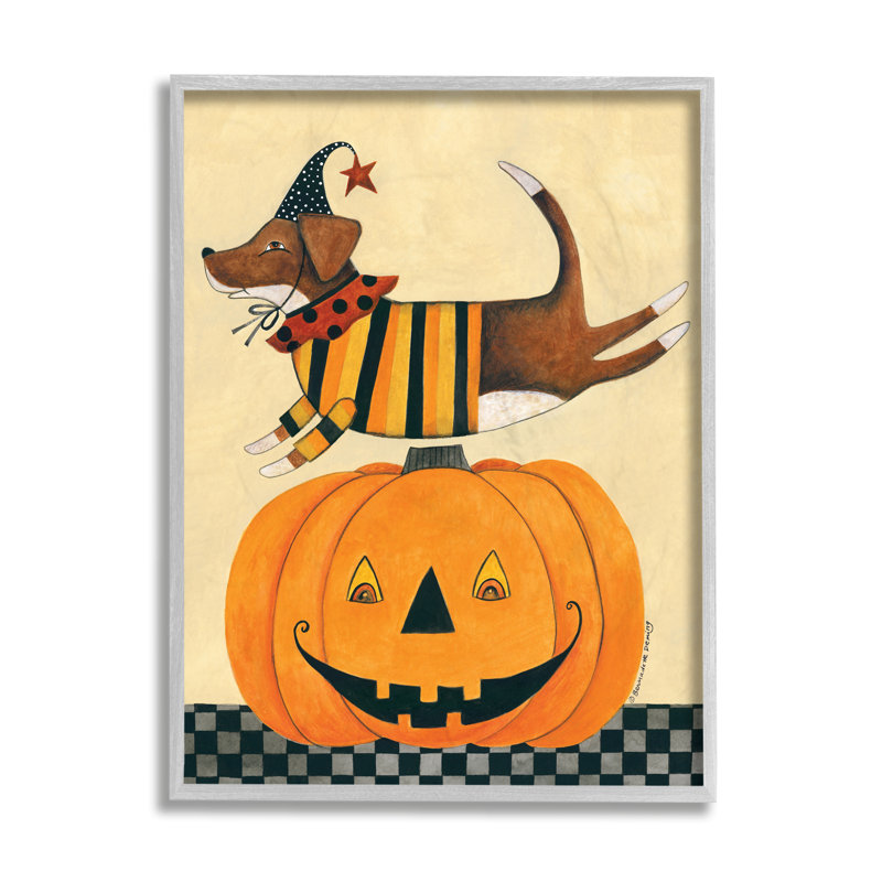 Illustration de chien d’Halloween sculpté d’Halloween par Bernadette Deming-reproduction d’art, H 14 po x l 11 po x P 1,5 po
