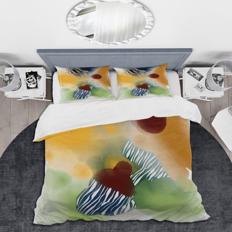 Minimalistic Red Green And Brown Brushes II - Modern Duvet Cover Set - Microfiber Polyester