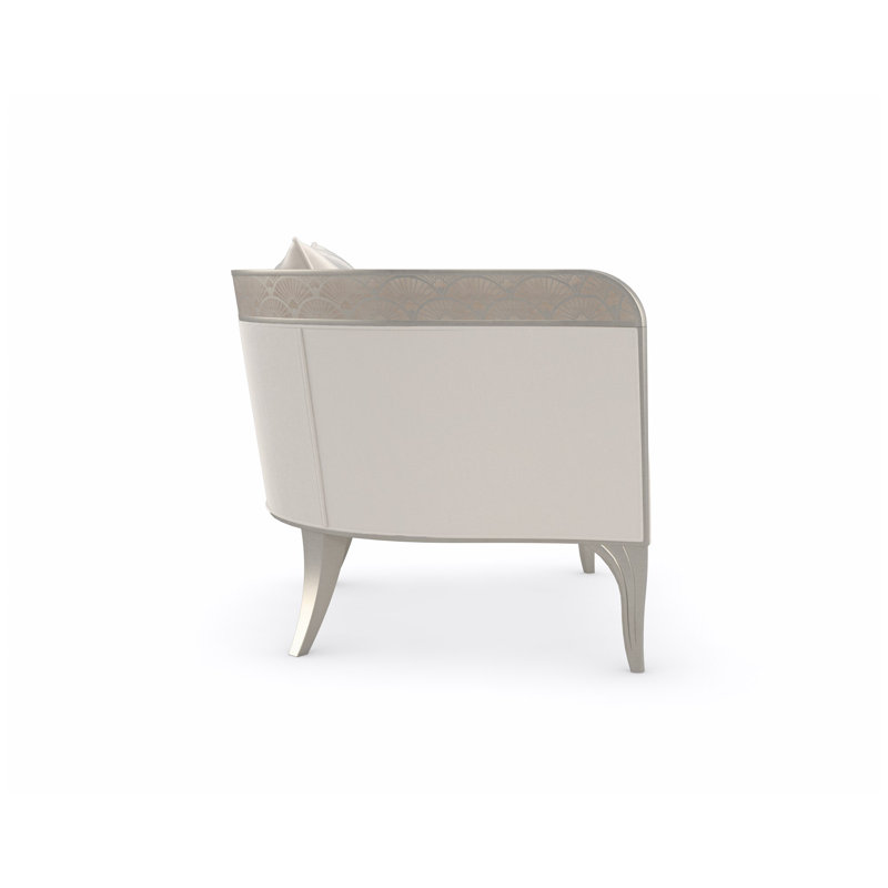 Transitional Cream Barrel Accent Chair with Art Deco Element