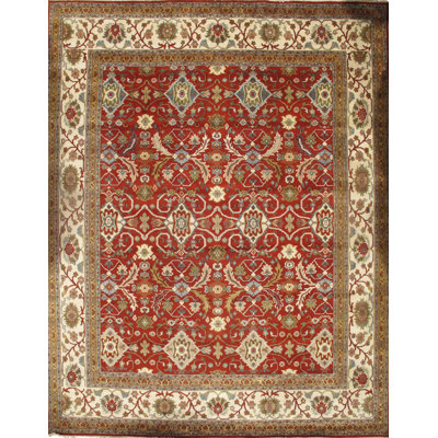 Wool Oriental Area Rug in Rust/Ivory