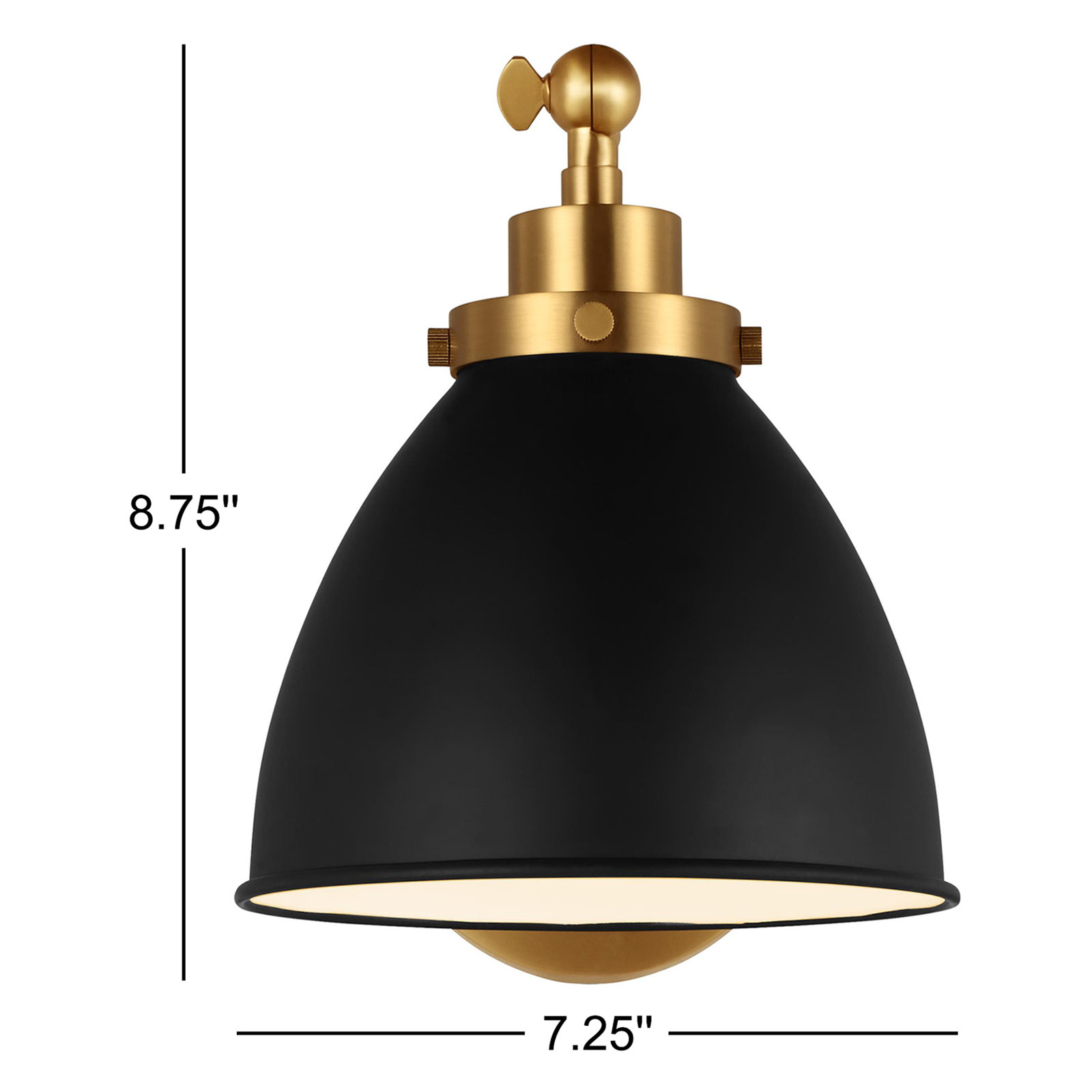 Single Light Dimmable Armed Sconce, Burnished Brass, Midnight Black