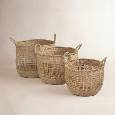 Handmade Seagrass Basket With Handles - Set of 3
