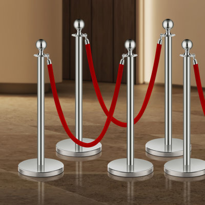 Stanchions and Velvet Ropes 6Pcs, Hollow Base with Stainless Steel Post, 3 Red Velvet Ropes and Posts, Crowd Control Barriers Silver Stanchions, Red Carpet Runner Poles for Party Supplies