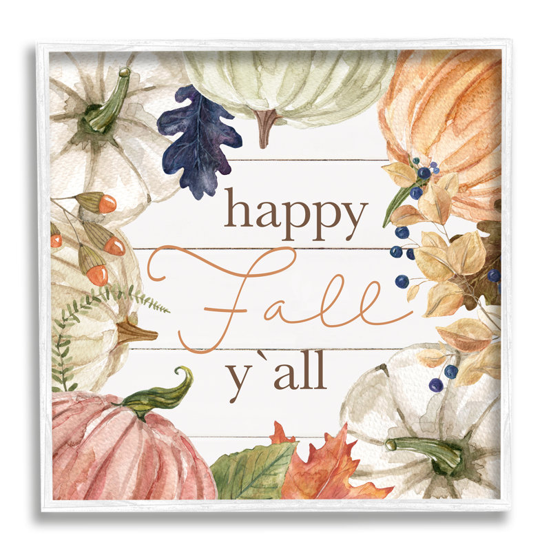 «Happy Fall Y'all» par Carol Robinson, Giclée encadrée blanc bord de mer, H 17 po x l 17 po x P 1,5 po