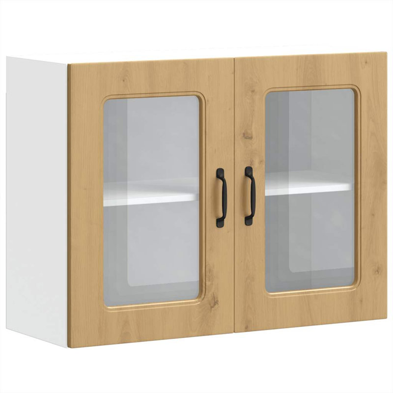 Kitchen Wall Cabinet With Glass Door Kalmar Engineered Wood, Artisan Oak, 60cm H x 80cm W x 31cm D