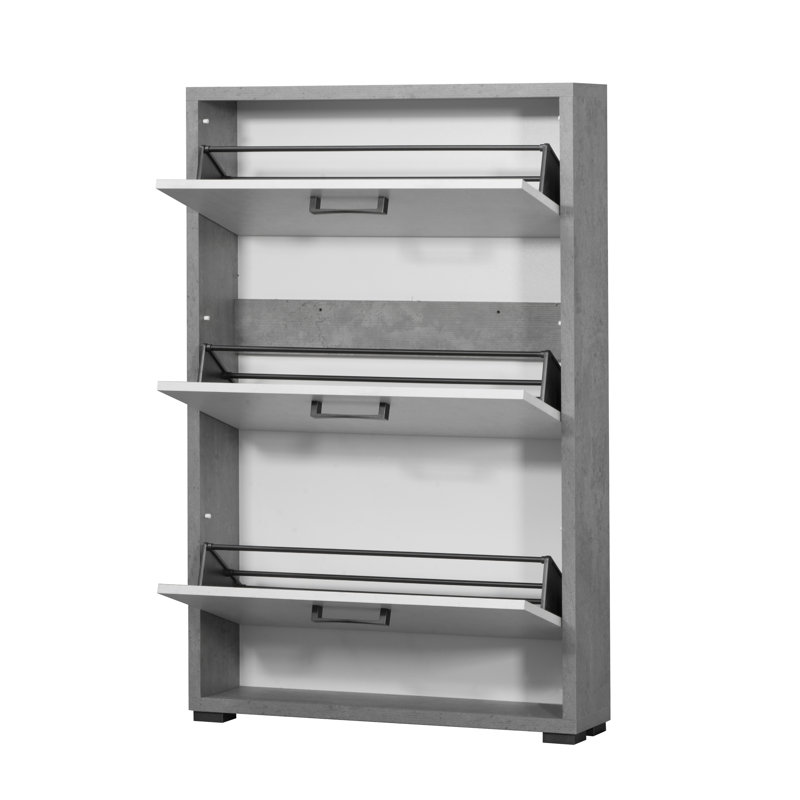 9 Pair Flip Down Shoe Storage, Oxide/White Concrete