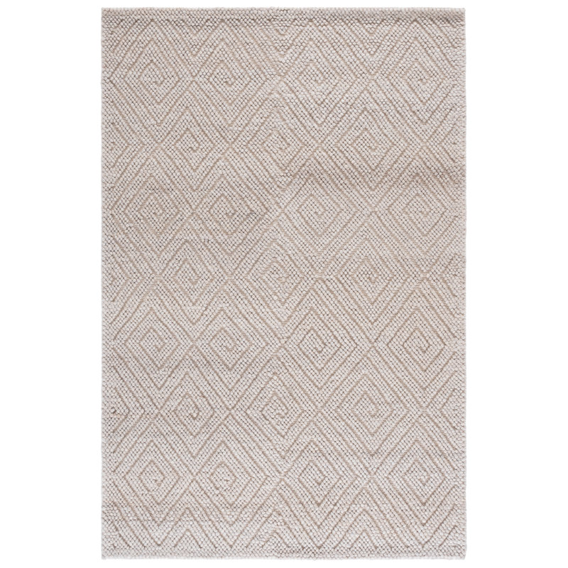 Natura Hand Woven Wool Pet Cotton Geometric Rug in Beige, Rectangle 5' x 8'
