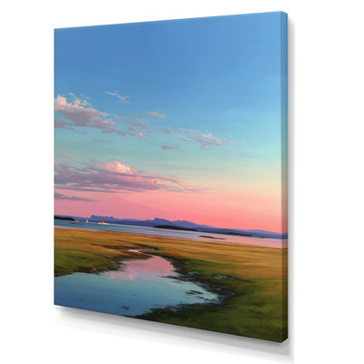 «Summer Sunrise Meadows In Canada - Vancouver Large Wall Art, Pink Cityscape», reproduction d'art sur toile encadrée