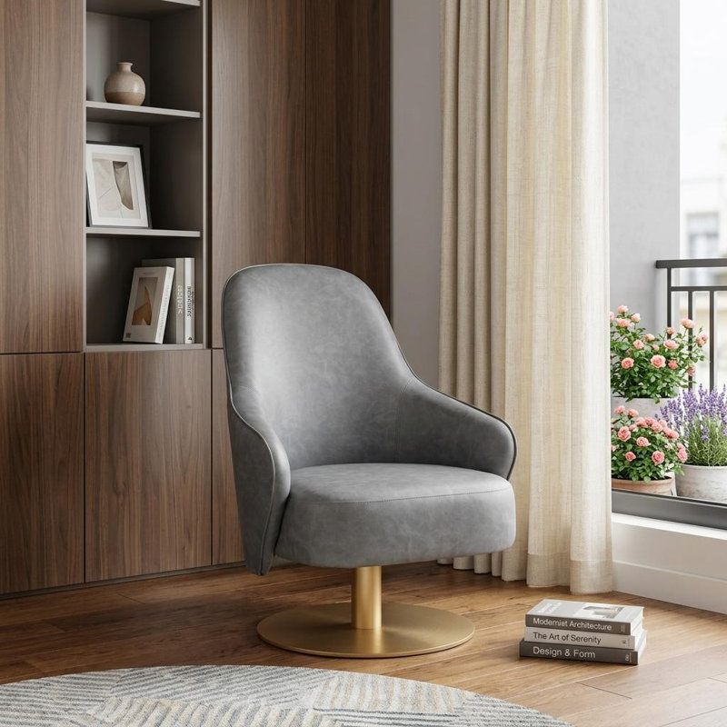 Fauteuil pivotant en similicuir 28 po Rania, Polyuréthane gris