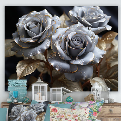Gris et rose rose passion - roses, art mural