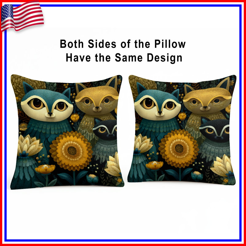 Coussins décoratifs Whimsical Raccoon Illustration, 26 po x 26 po