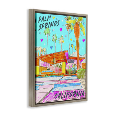 Palm Springs Villa Doodle Framed Floater Canvas Wall Art by Jess Stempel