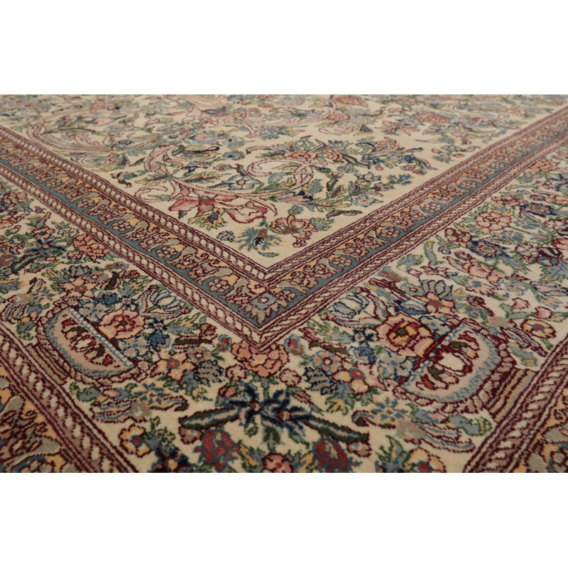 Tapis unique ivoire / vert / brun en laine noué à la main de conception unique 8 pi x 9 pi 11 po