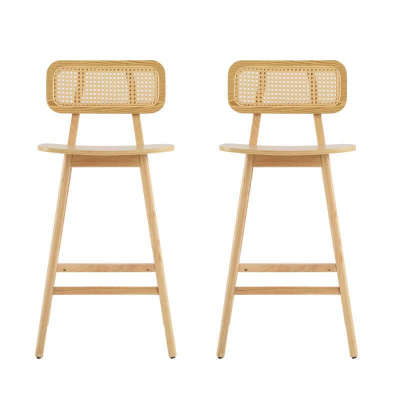 Tabouret de bar d'intérieur en bois Bari, finition naturelle, ensemble de 2