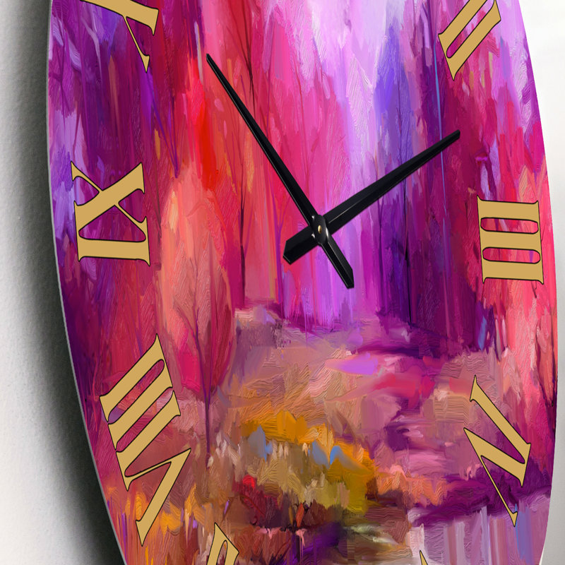 Paysage d'automne en automne dans une forêt colorée - horloge murale, Petit