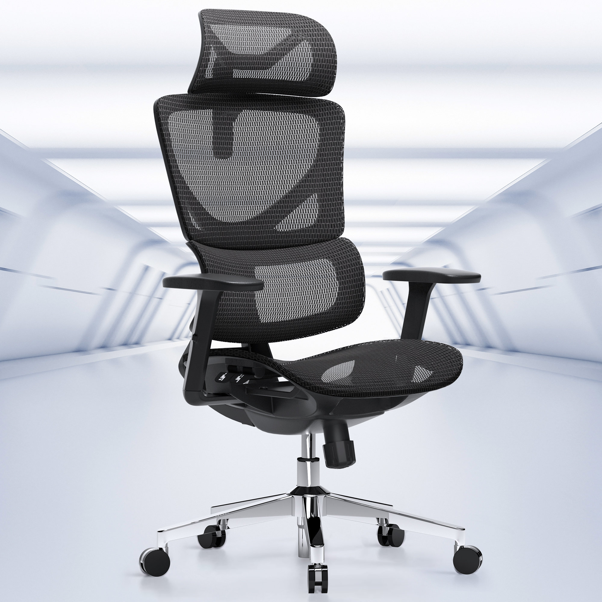 Mesh Office Chair, Ergonomic Office Chair with Adjustable Lumbar Support,  Armrest, Headrest - Tilt High Back Desk Chair with Mute Wheel for Office