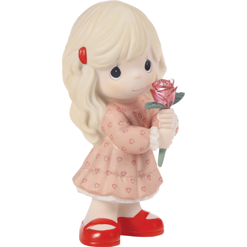 Figurine Precious Moments tenant une rose rouge 4,76 pouces